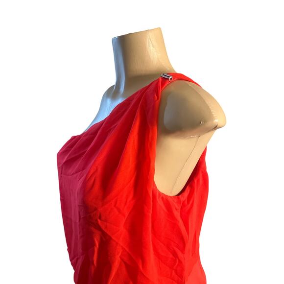 NWT Women 14 Lauren Ralph Lauren Red One Shoulder Cocktail Chiffon Jersey Dress - Picture 3 of 7